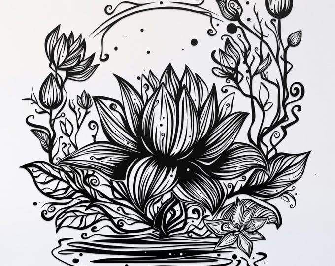 lotus svg cut file, glowforge file, flower vinyl template, laser cut file, plant svg, cuttable botany svg, clipart png