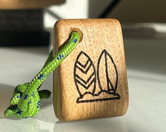 Surfing Board Keychain, Oak Keyring, Handmade Boat Gift