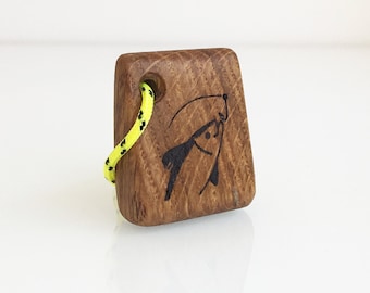Fishing Keychain, Fish Logo Oak Keyring, Handmade Fishermans Gift