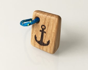 Wooden Boat Keychain, Anchor, Oak Keyring, Handmade Boat Gift