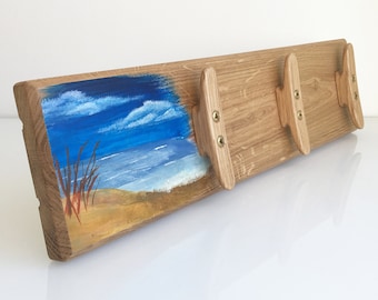 Boat Cleat Coat Rack, Handpainted Original Seacoast Art Wall decor, Towel Rack, Handmade Wooden Cleats