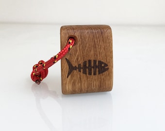 Fish Bone Logo Keychain,  Handmade from Oak
