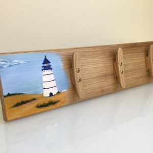 Handmade Nautical Coat Rack: Lighthouse Art, Wooden Boat Cleats