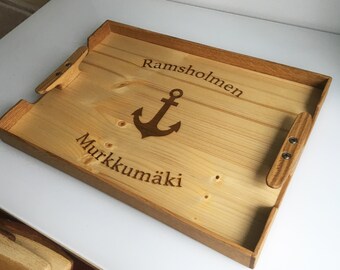 Personlised Nautical Food Tray, Handmade from Oak and Pine,