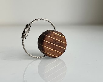 Teak Deck Style Round Keychain, Handmade Small Runabout Keyring