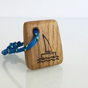 Sailing Boat Keychain, Sailboat Oak Keyring, Handmade Boat Gift