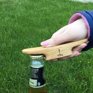 Wooden Boat Cleat Bottle Opener, Oiled Oak, Without engraving