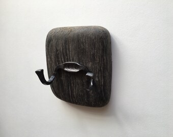 Bog Oak Coatrack: Rustic Forged Steel Hooks, Nautical Decor