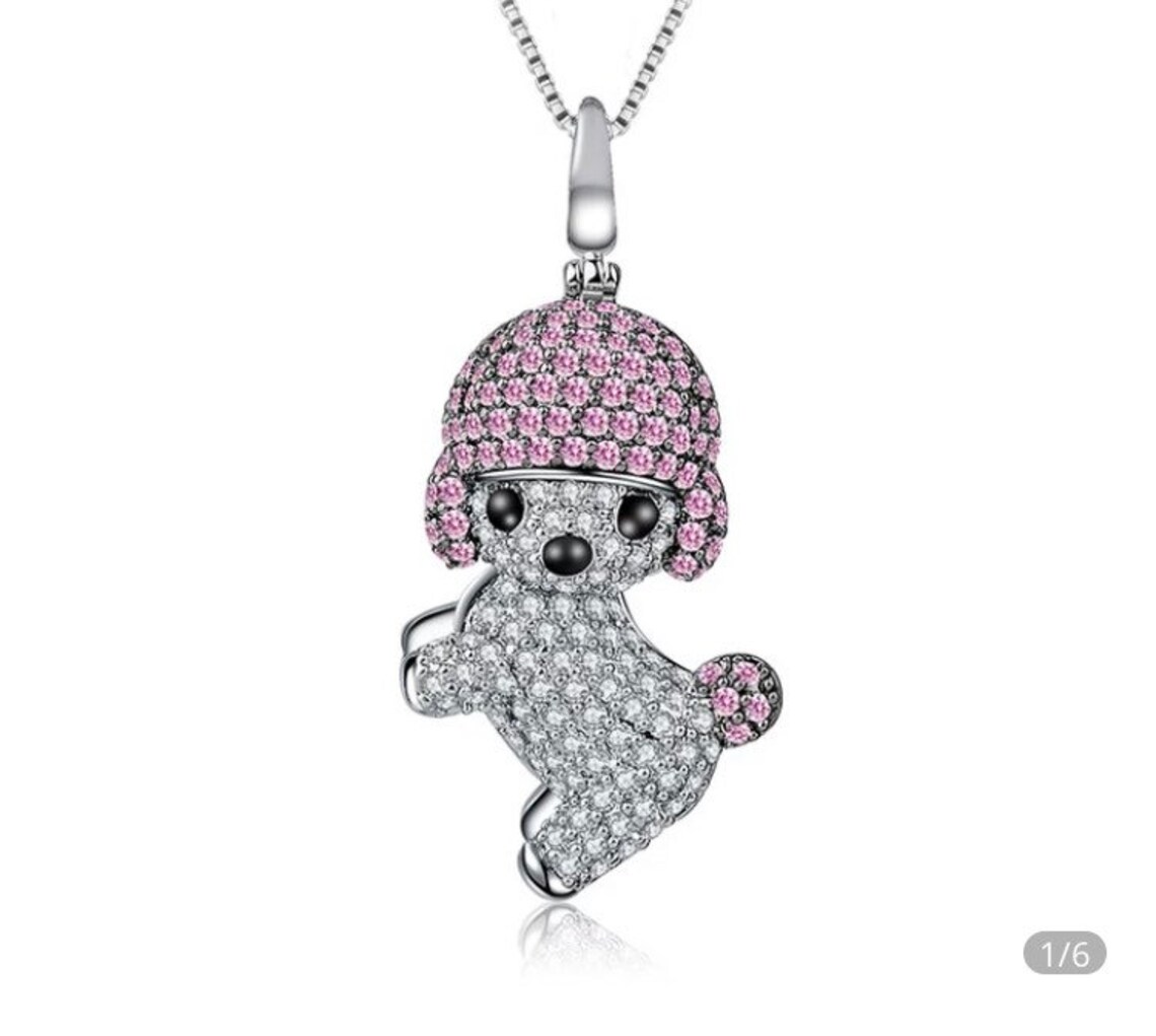 Puppy Dog Rhinestones Pink Necklace Platinum Plated Etsy