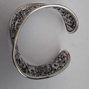 925 Sterling Solid Silver Cuff Bangle Curly Design Open Bracelet Men ...