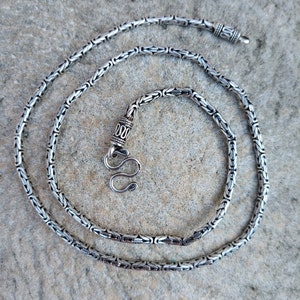 Men's Solid Genuine 925 Sterling Silver Dok Mak Antique  Ethnic Thai Design Handmade Necklace Chain choker Jewelry Gift24" Long