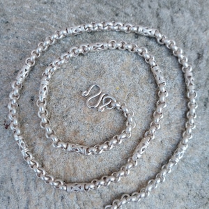 Men's Solid Genuine 925 Sterling Silver Pha Wai Ethnic Antique Thai Design Handmade Necklace Chain choker Jewelry Gift24" Long