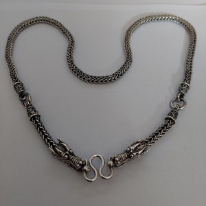 Men's Solid 925 Sterling Silver 2 DRAGON Heavy Rope Necklace Chain Jewelry Biker 24" Long