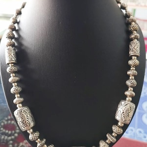 925 Sterling Silver Tribal Ethnic Thai Bead Design Hand Emboss Necklace 24" Long