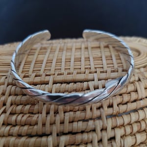 Men/Women 925 Sterling Solid Silver Cuff Bangle Twirl Design Open End Bracelet  6.5&quot;