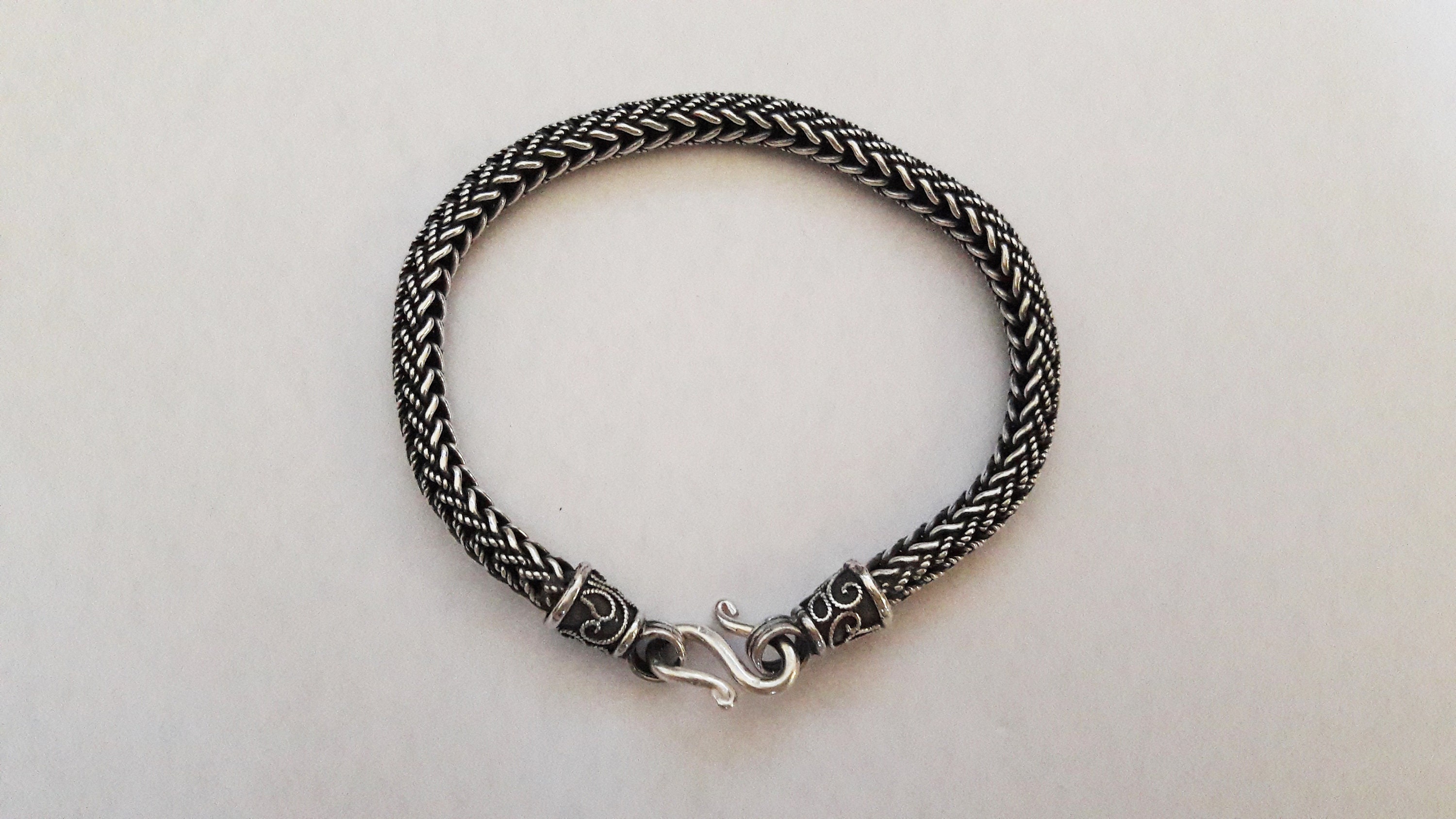 VY JEWELRY Solid 925 Sterling Silver Men's Bracelet - 5MM Woven Rope Design, 6.5-10.5 Inches