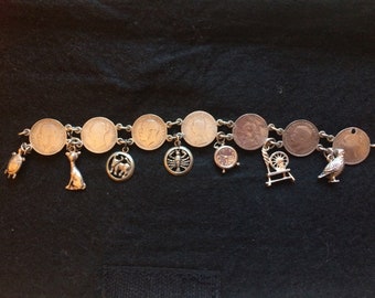 Vintage Silver Sixpence Charm Bracelet