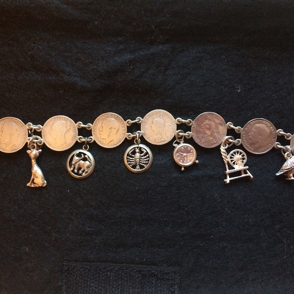 Vintage Silver Sixpence Charm Bracelet