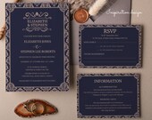 Personalised Damask Wedding Invitation Set, Elegant Classic Invite (W1)