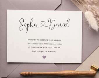 Wedding Invitation, Personalised simple Typography evening invite (W1) , Wedding invite, Evening reception invite, Bespoke Invitations