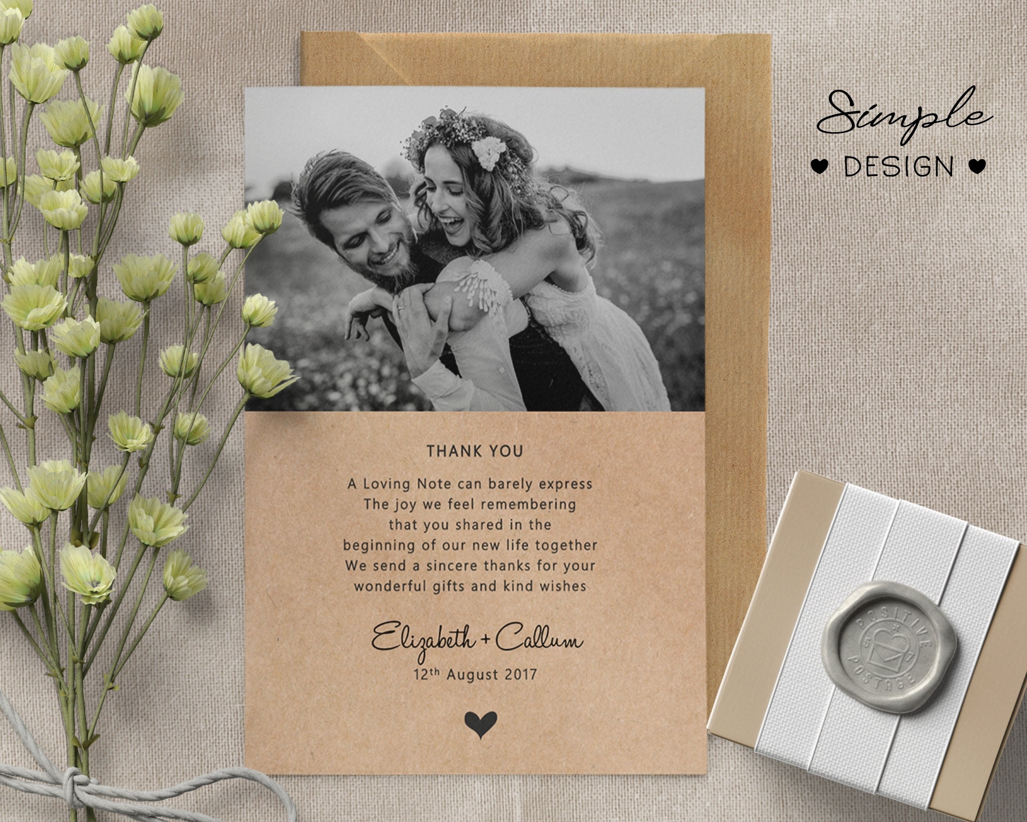 Rustic Wedding Thank You Cards Personalised Design - Etsy