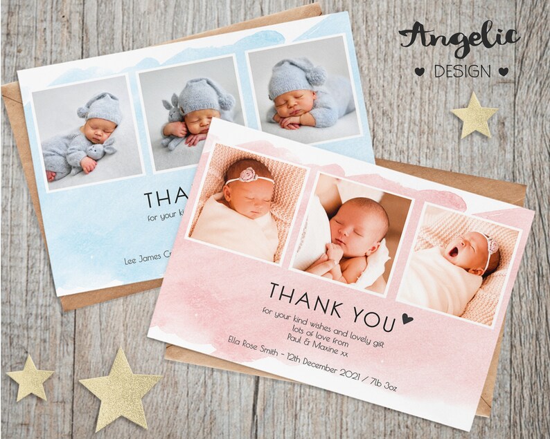 Baby Photo Thank You Note New Baby Announcement Girl Boy - Etsy