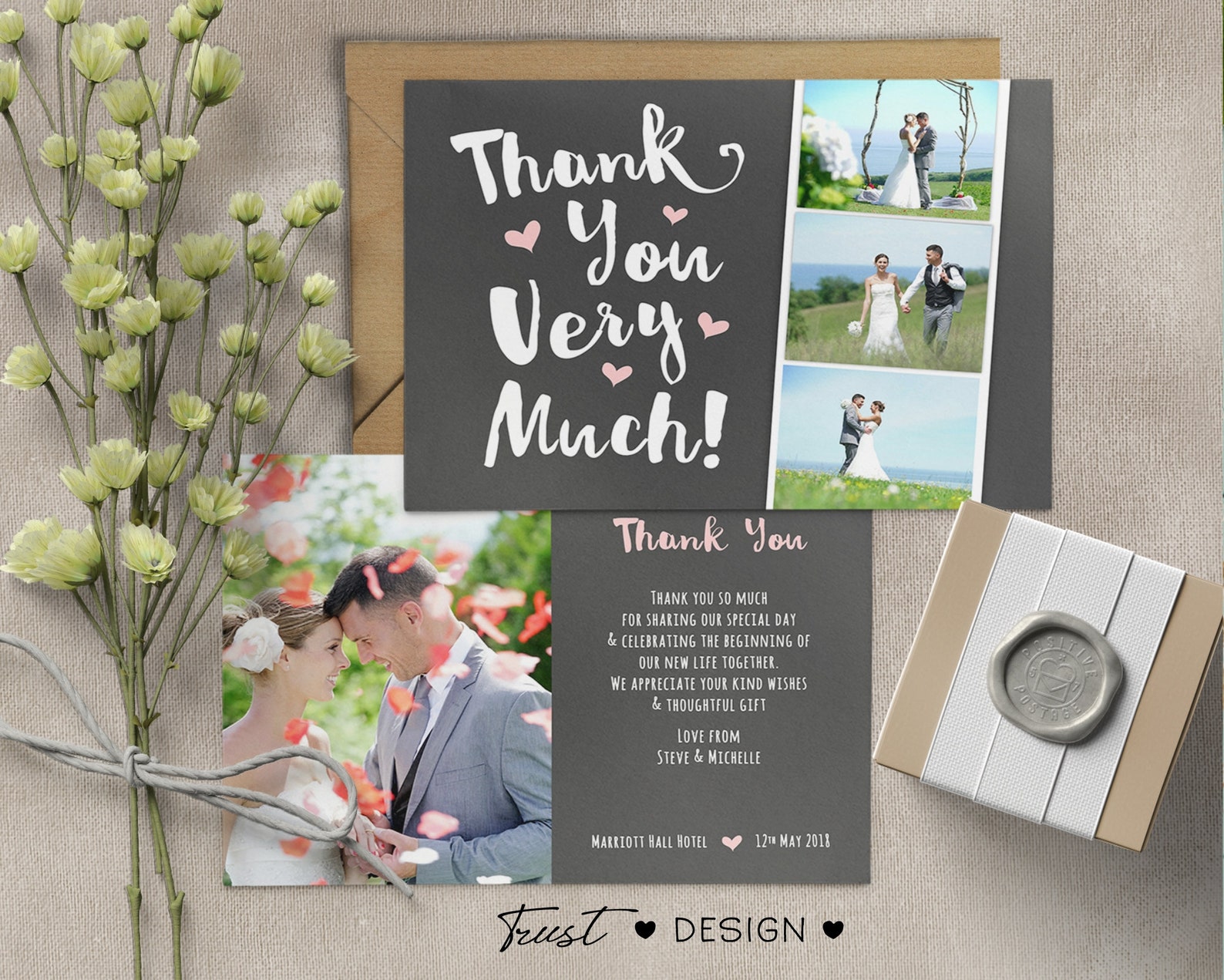 Personalised Photo Wedding Thank You Cards, Double Sided (W3) - Etsy UK