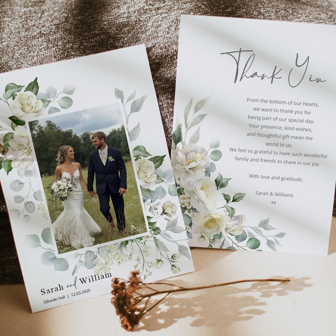 Personalised Wedding Thank You Card, Floral Photo Design (Z4) - Etsy UK