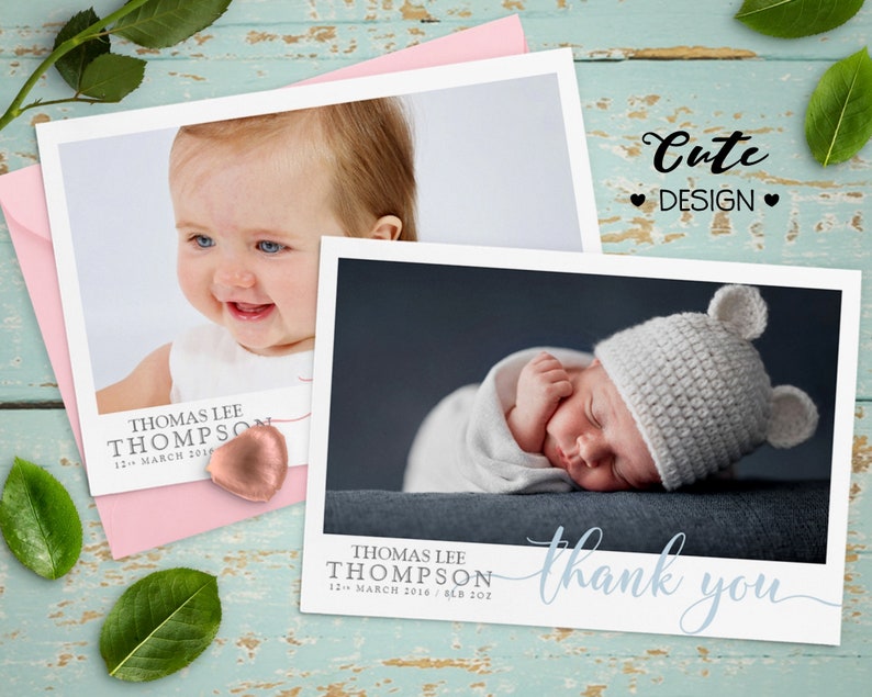 Personalised Thank You Cards With Photo Birthday New Baby Etsy