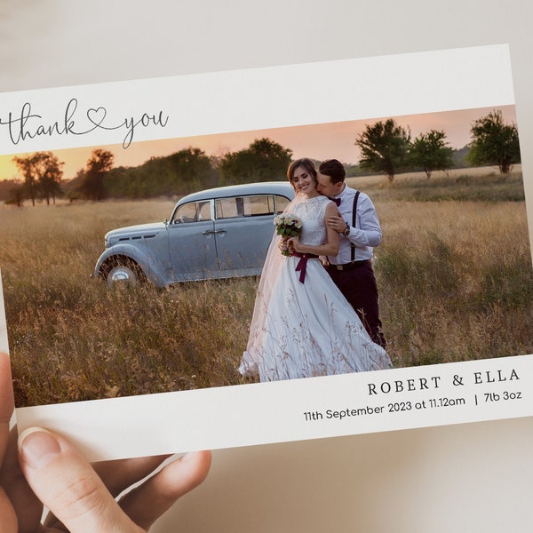 Wedding Thank You Cards, Photo Personalised Photo Thank You Card, (Z1) Vintage Wedding Thank You card, Double sided and folded card