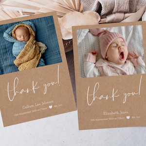 New Baby Thank You Cards, Personalised Thank You Cards with Photo (B1) , Birthday Thank You Cards with Photos, Baby Boy, Baby Girl Thank You