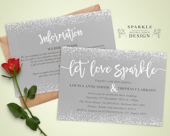 BABY PINK GLITTER & silver grey Wedding Invitations Evening RSVP PERSONALISED BABY PINK GLITTER & silver grey Wedding Invitations Evening RSVP PERSONALISED