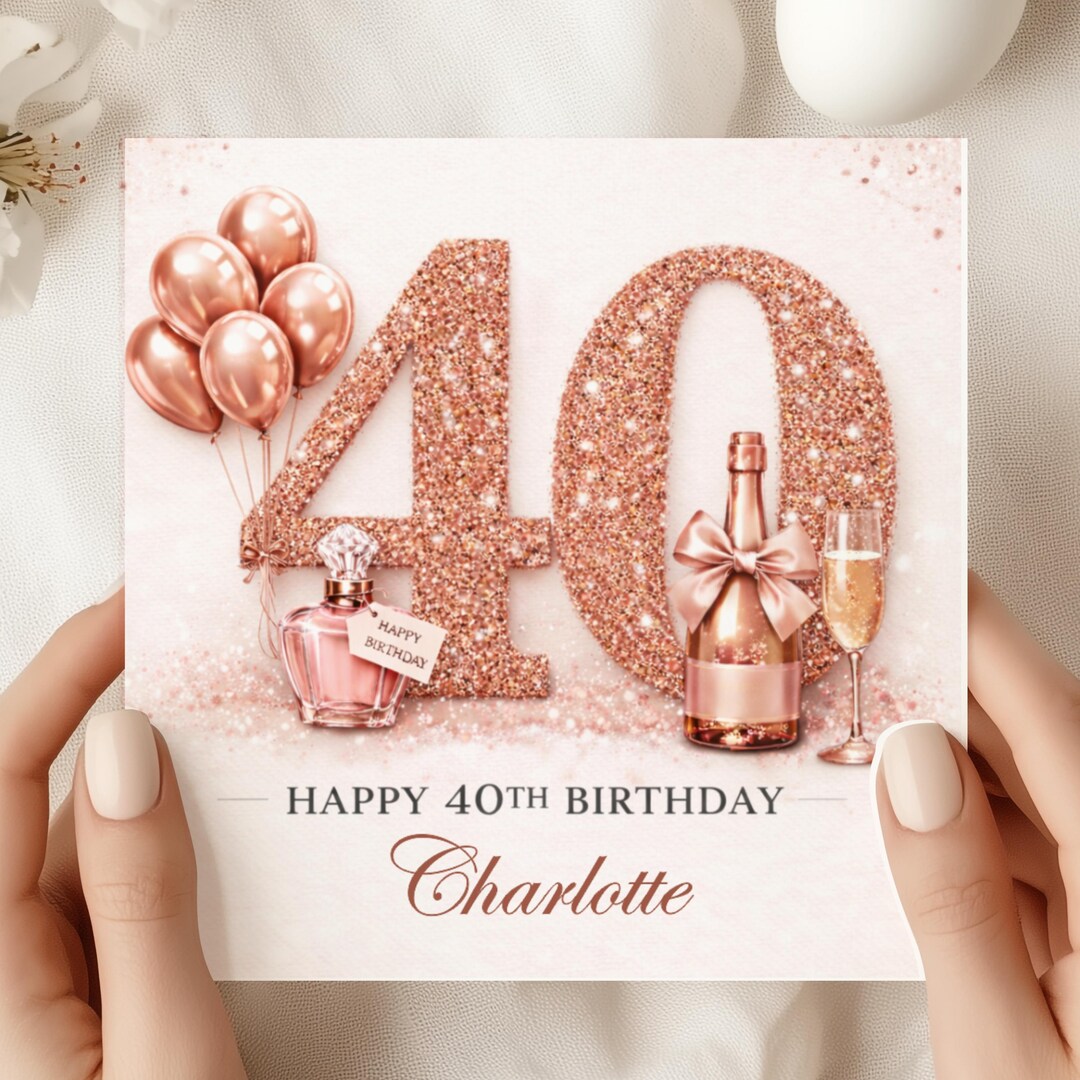 Personalised 40th Birthday Card | Luxury Illustrated Design for Her (SQ ...