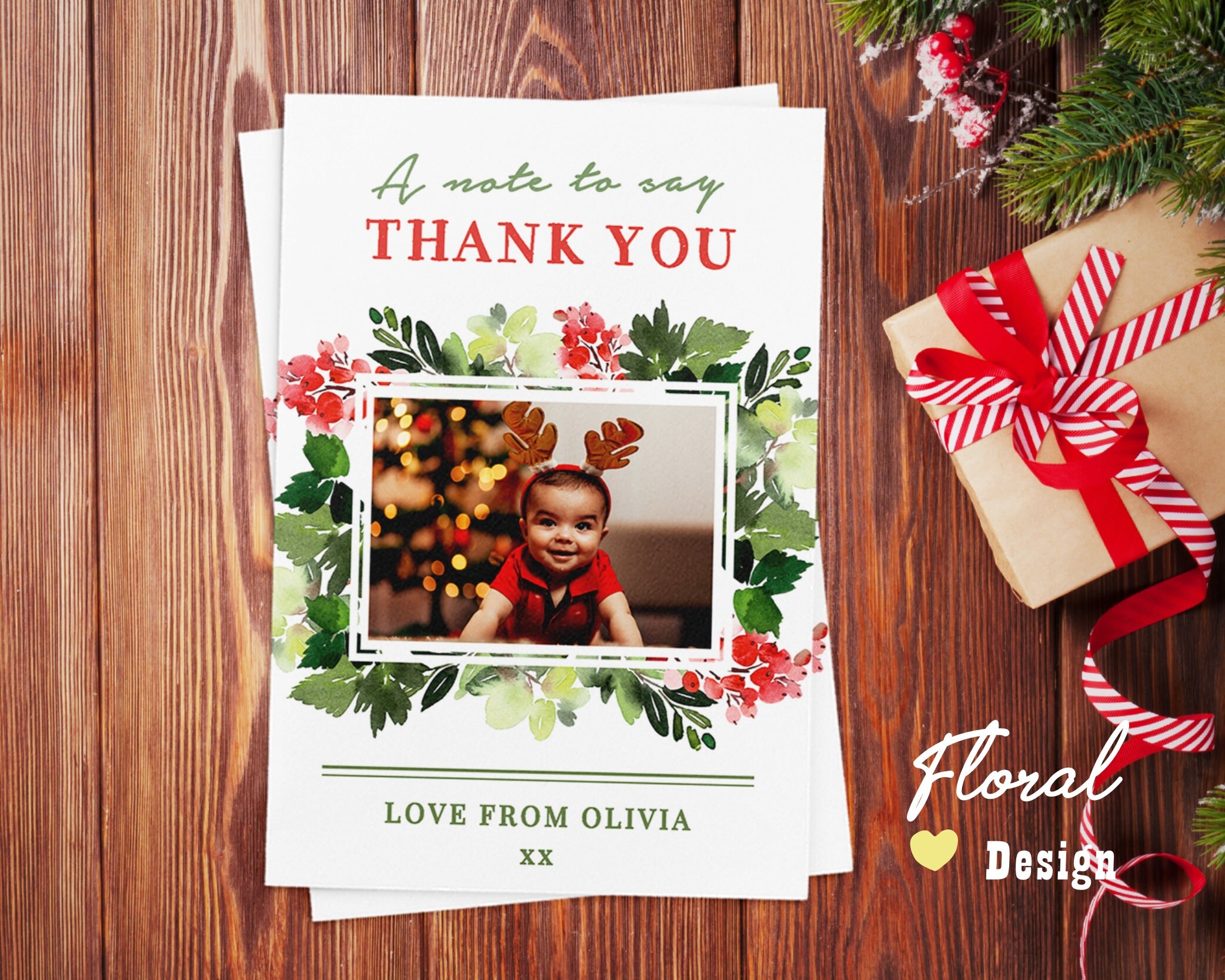 Photo Christmas Personalised Thank You Card Photo Christmas | Etsy UK