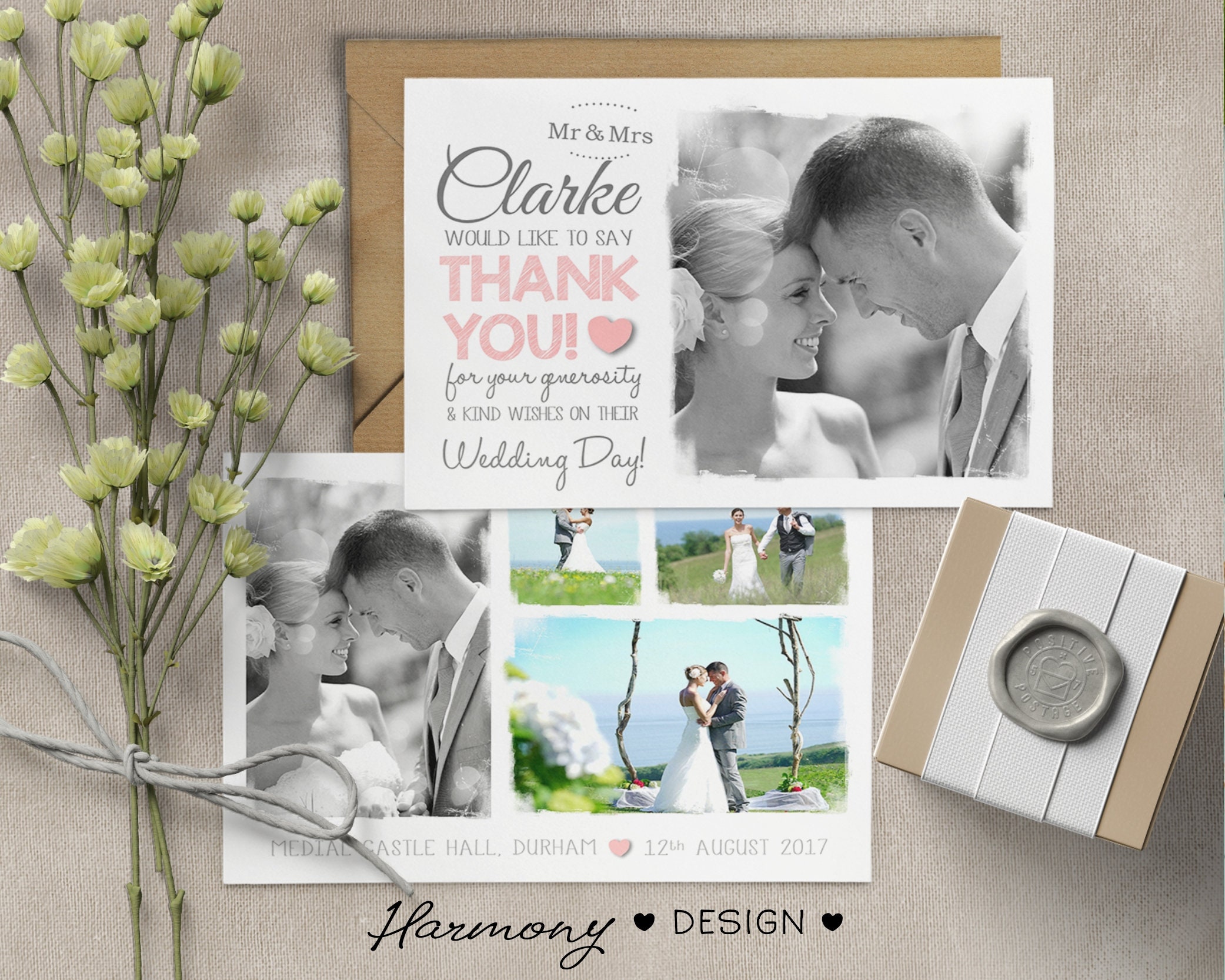 Personalised Wedding Thank You Cards With Photo, Double Sided (W3 ...