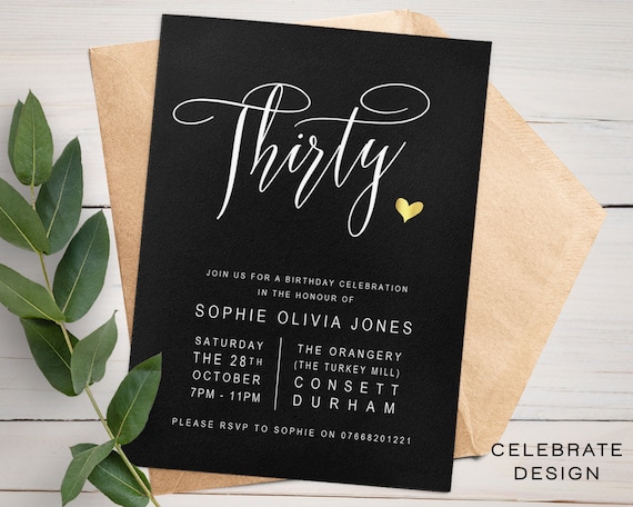 Personalised 30th Birthday Invitations 18th Birthday Invite H1