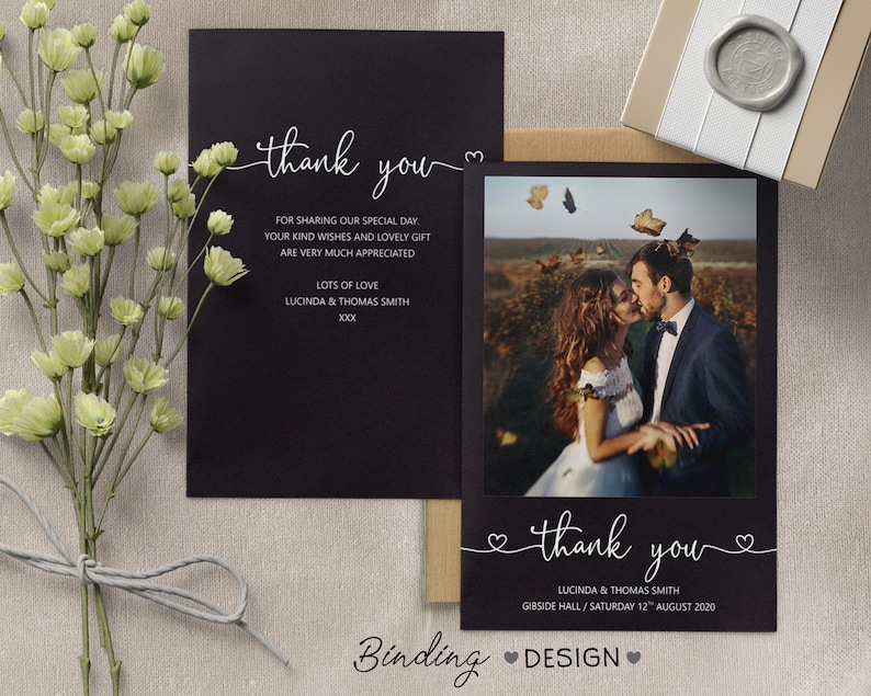 Rustic Double Sided Wedding Thank You Card, (W3) Photo Personalised ...