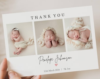Baby Personalised  Photo Thank You Card | New Baby Stationary (B3)