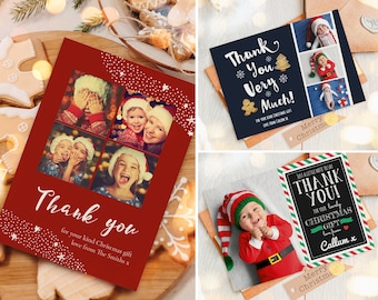 Xmas Thank You Christmas Cards, Cute Photo Christmas cards From Family, (H6) Personalised Thank You Cards From children Xmas Card