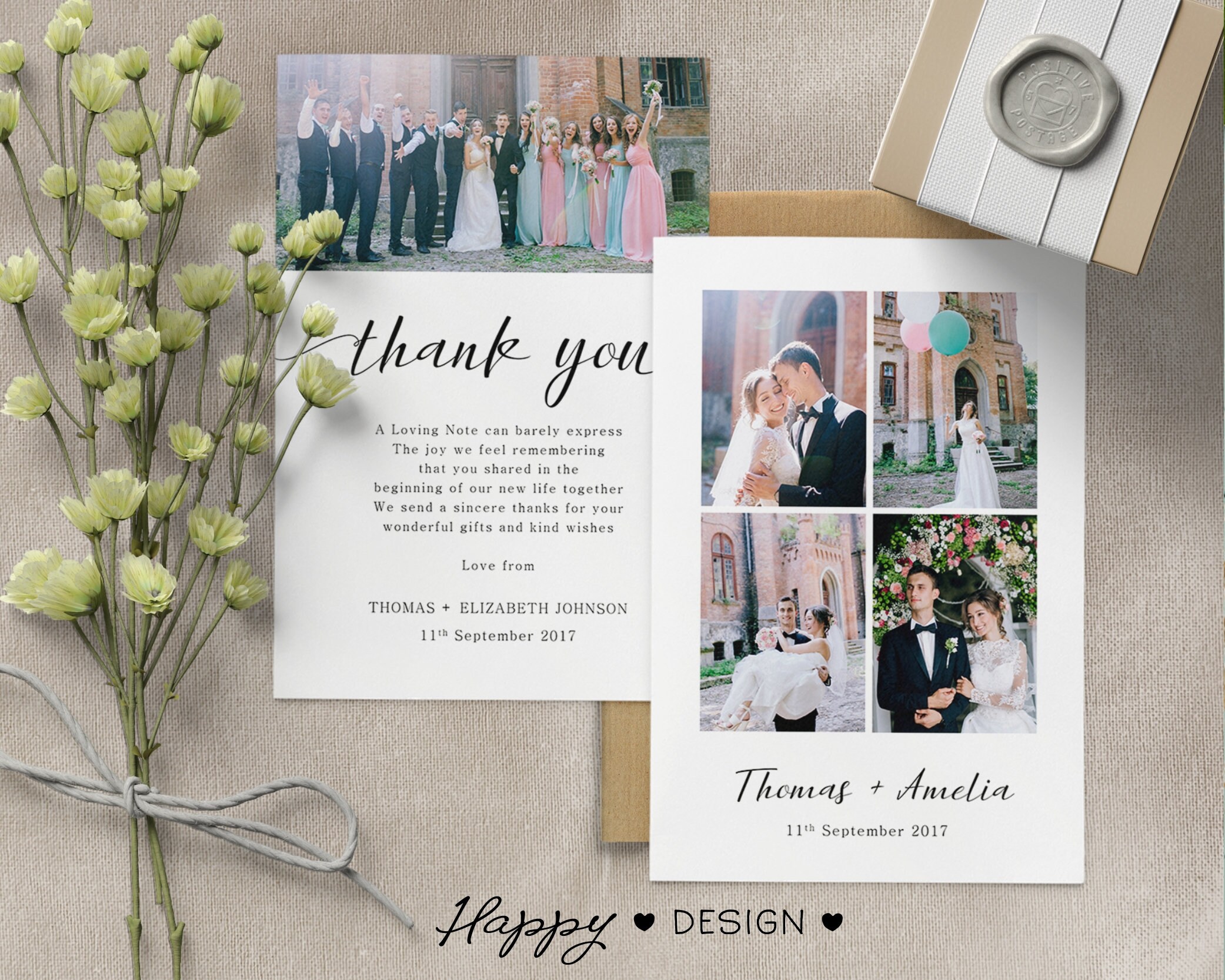 Rustic Double Sided Wedding Thank You Card Photo Personalised | Etsy