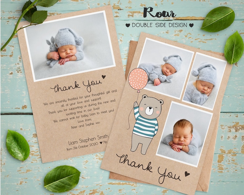 Double Sided Photo New Baby Thank You Cards New Baby Photo Etsy