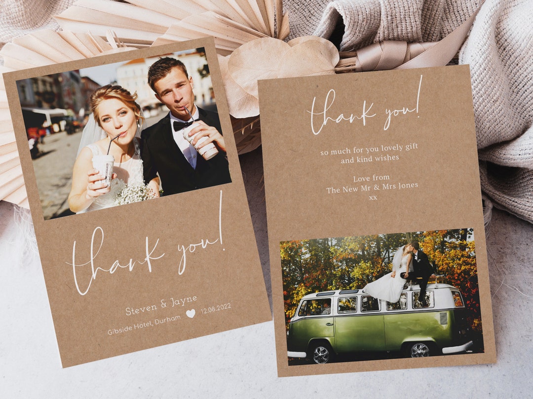 Personalised Photo Wedding Thank You Cards, Folded and Double Sided ...