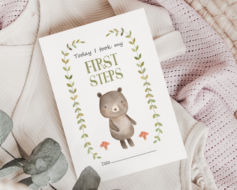 Woodland Baby Milestone Cards with Bears, Monthly Keepsake Gift imagem 2