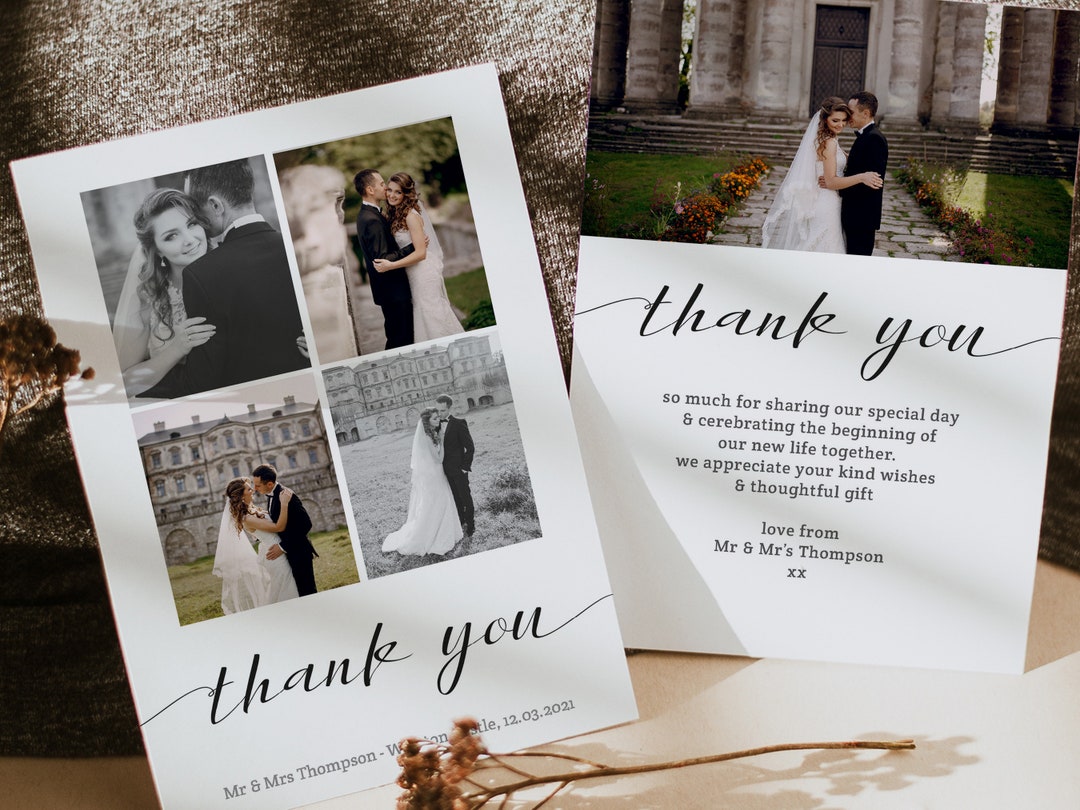 Personalised Photo Wedding Thank You Cards, Elegant Folded and Double ...
