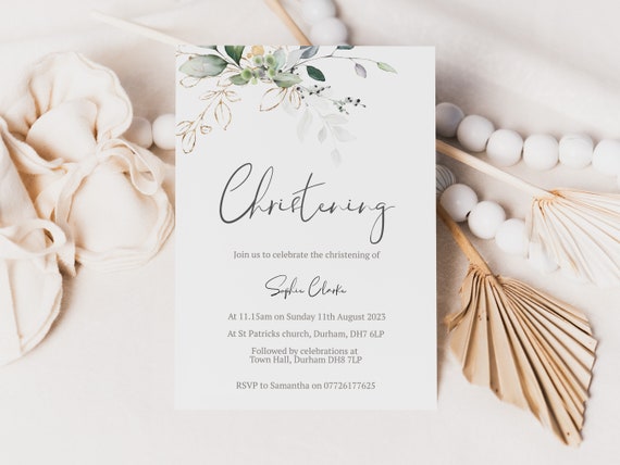 Personalised Christening invitation | Bespoke Baptism Invite | Floral Naming Day Invitations (R1)