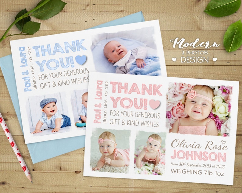 Personalised Thank You Cards With Photo Birthday New Baby Etsy
