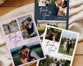 Personalised Wedding Thank You Cards | Photo Collage, Elegant Design | Any Colour (Z4)