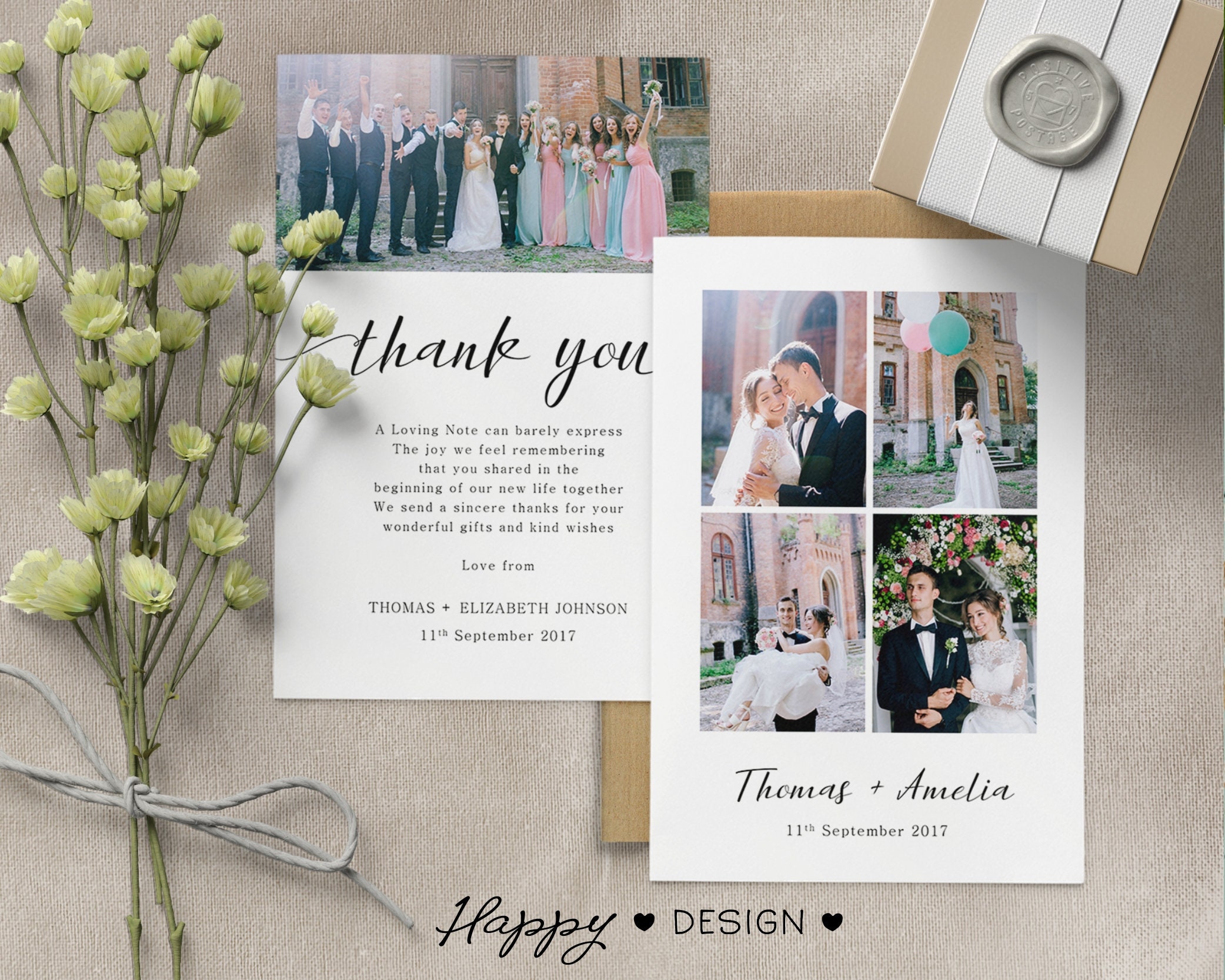 Personalised Photo Wedding Thank You Cards, A6 Double-sided (W3) - Etsy UK