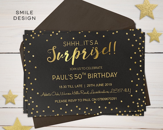 Personalised SURPRISE BIRTHDAY PARTY Invitations 18th 21st 30th 40th 50th 60th