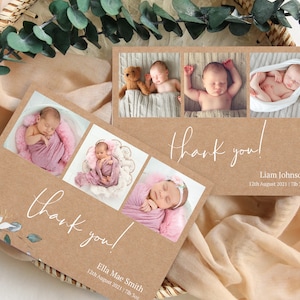 Personalised Thank you card, Vintage New Baby, (B3) Floral Photo Thank you Note, Photo Birthday Thank you card, Baby Photo Personalised